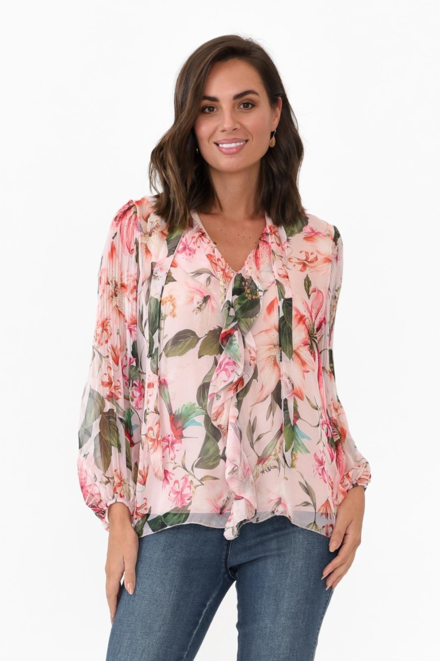 Clothing L'amore Sleeved Tops | Narda Blush Garden Frill Top