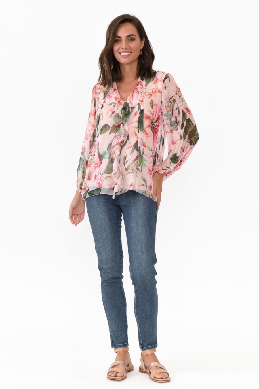 Clothing L'amore Sleeved Tops | Narda Blush Garden Frill Top