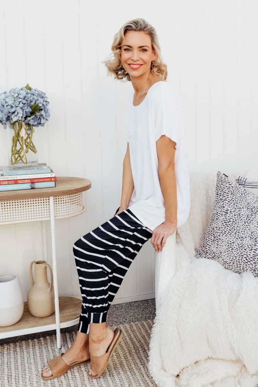 Clothing Bamboo Villa Pants | Tonkin Navy Stripe Bamboo 3/4 Pant