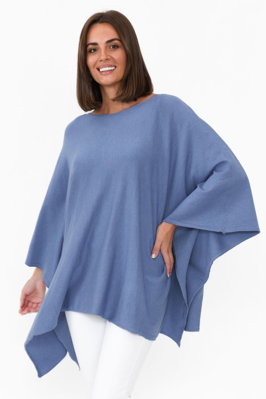 Clothing Willow Tree Ponchos | Timothy Blue Cotton Stretch Poncho