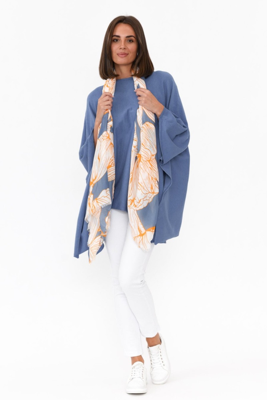 Clothing Willow Tree Ponchos | Timothy Blue Cotton Stretch Poncho