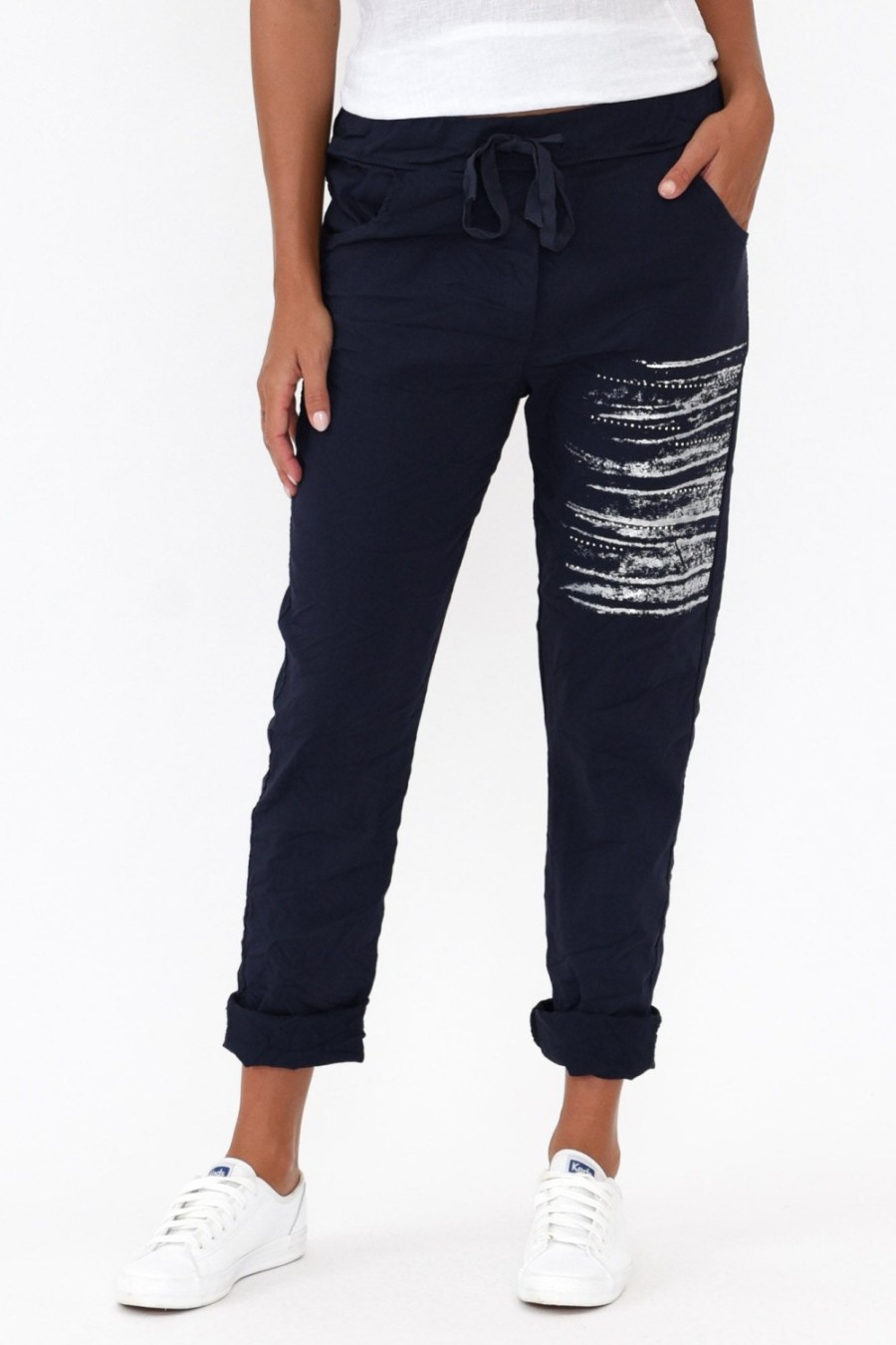 Clothing La Strada Pants | Zachary Navy Foil Stretch Pant