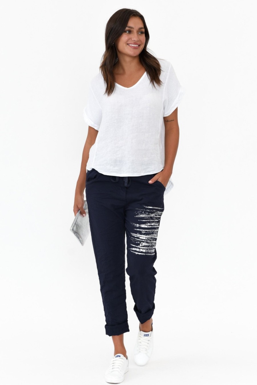 Clothing La Strada Pants | Zachary Navy Foil Stretch Pant