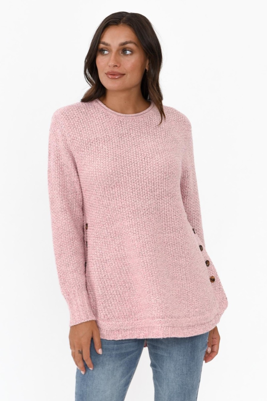 Clothing Willow Tree Cotton Tops | Lucas Pink Knit Button Jumper