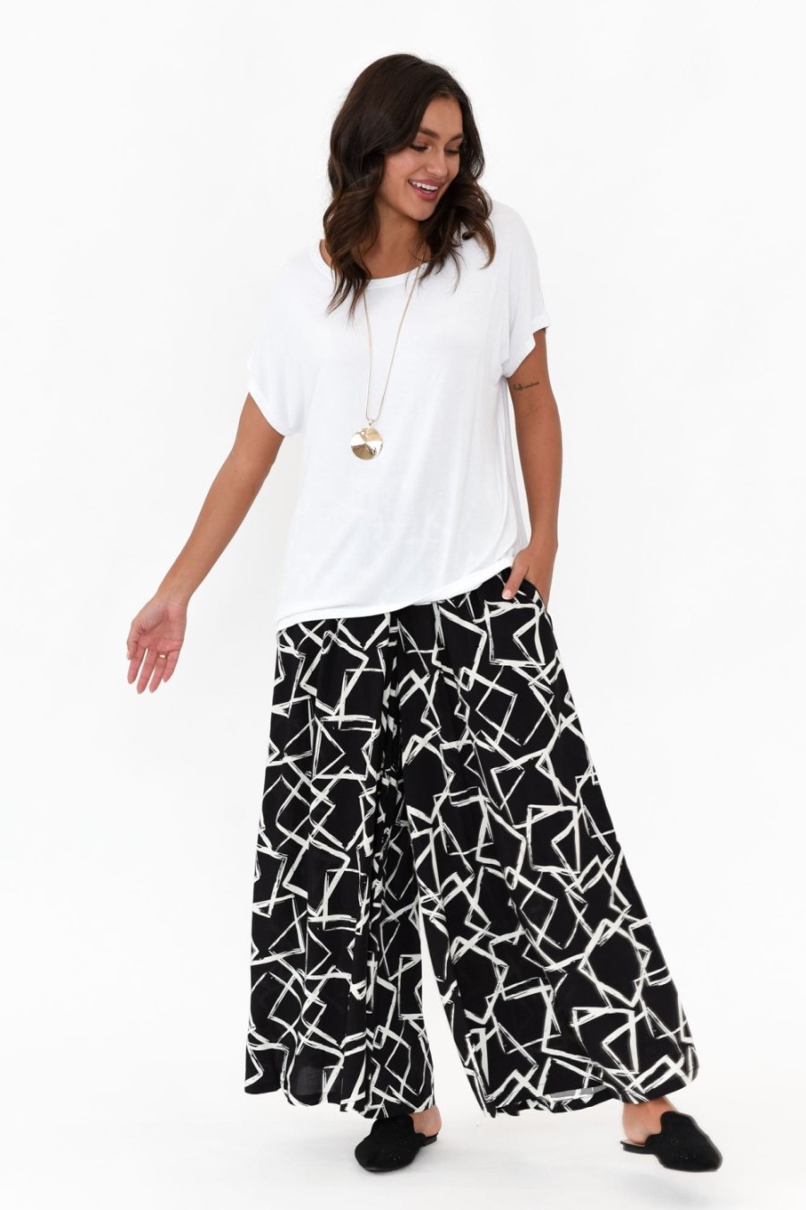 Clothing Silver Wishes Pants | Baker Black Geo Wide Leg Pant