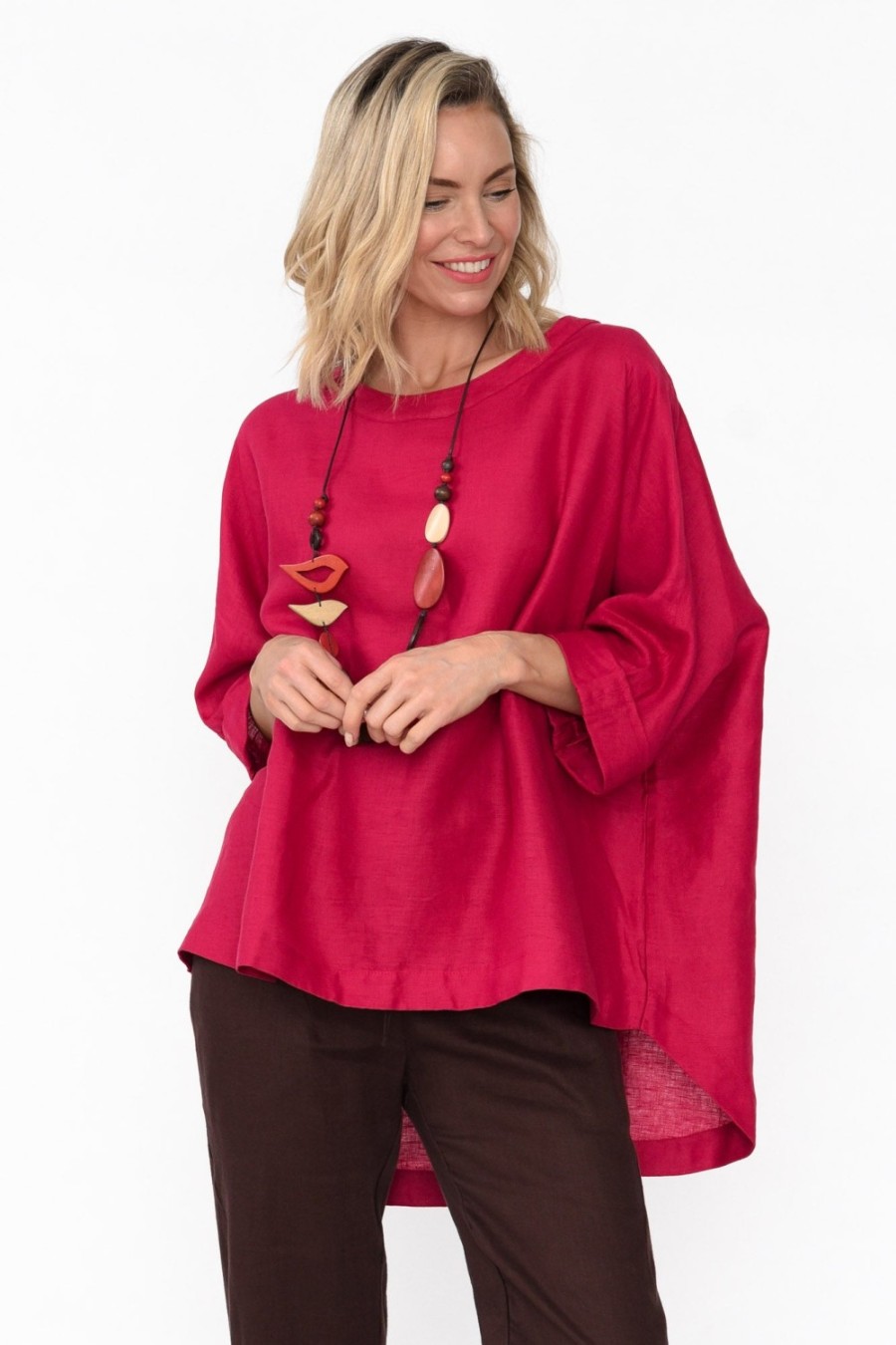 Clothing Tirelli Linen Tops | Holden Red Linen Pleat Top