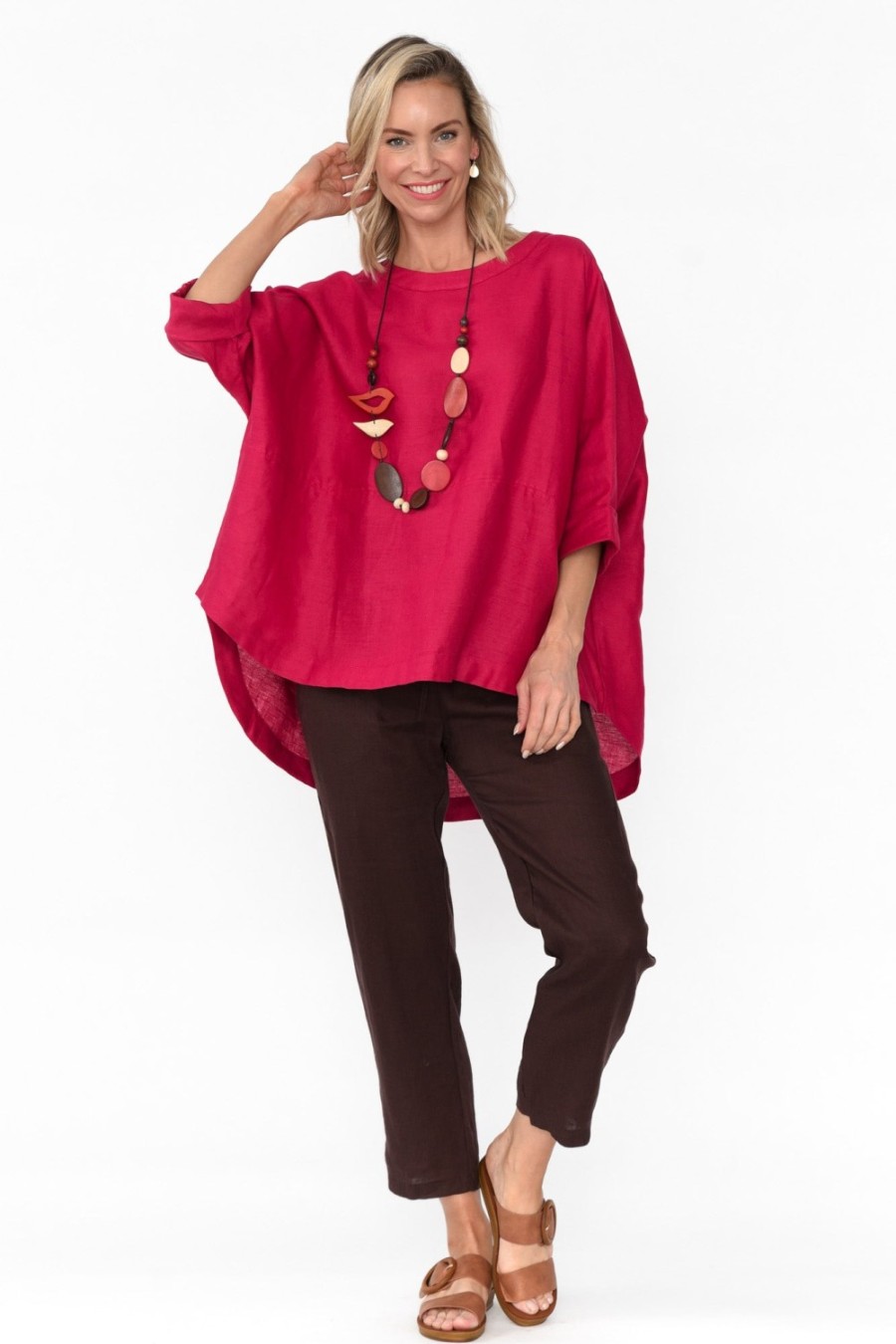 Clothing Tirelli Linen Tops | Holden Red Linen Pleat Top