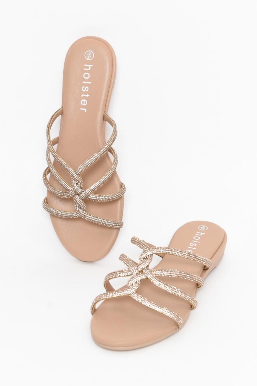 Shoes Holster Slides | Sundance Rose Gold Diamante Strappy Sandal