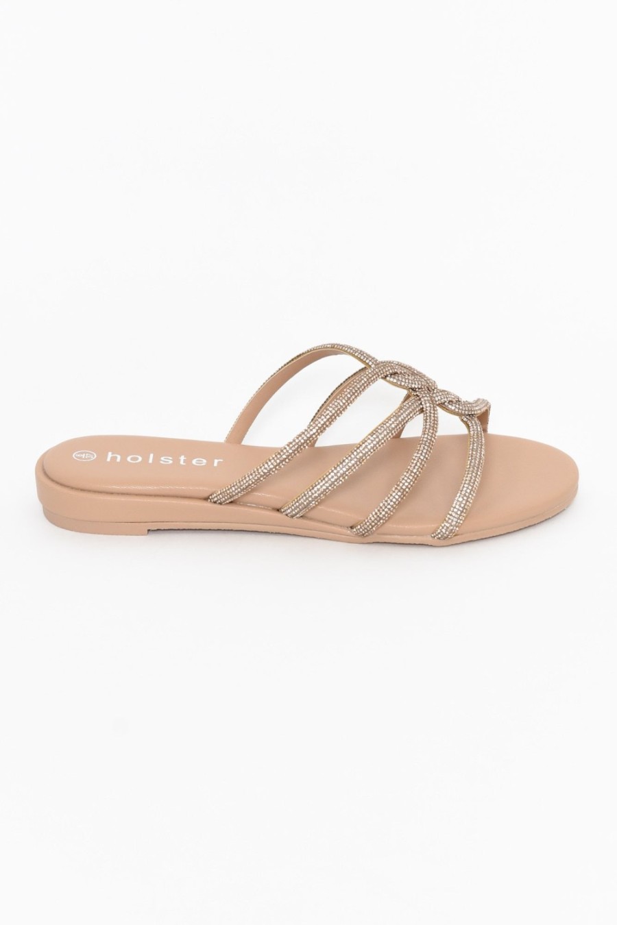 Shoes Holster Slides | Sundance Rose Gold Diamante Strappy Sandal