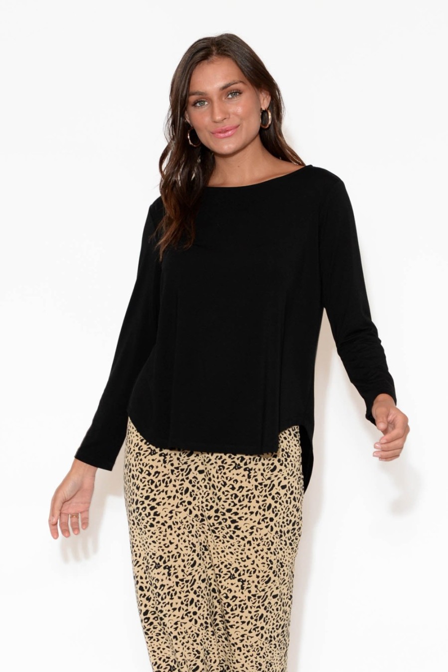 Clothing Lou Lou Sleeved Tops | Adele Black Long Sleeve Bamboo Tee