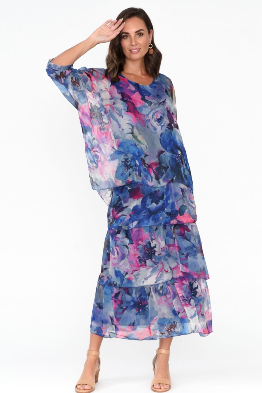 Clothing L'amore Maxi Dresses | Teffy Blue Blossom Layer Dress