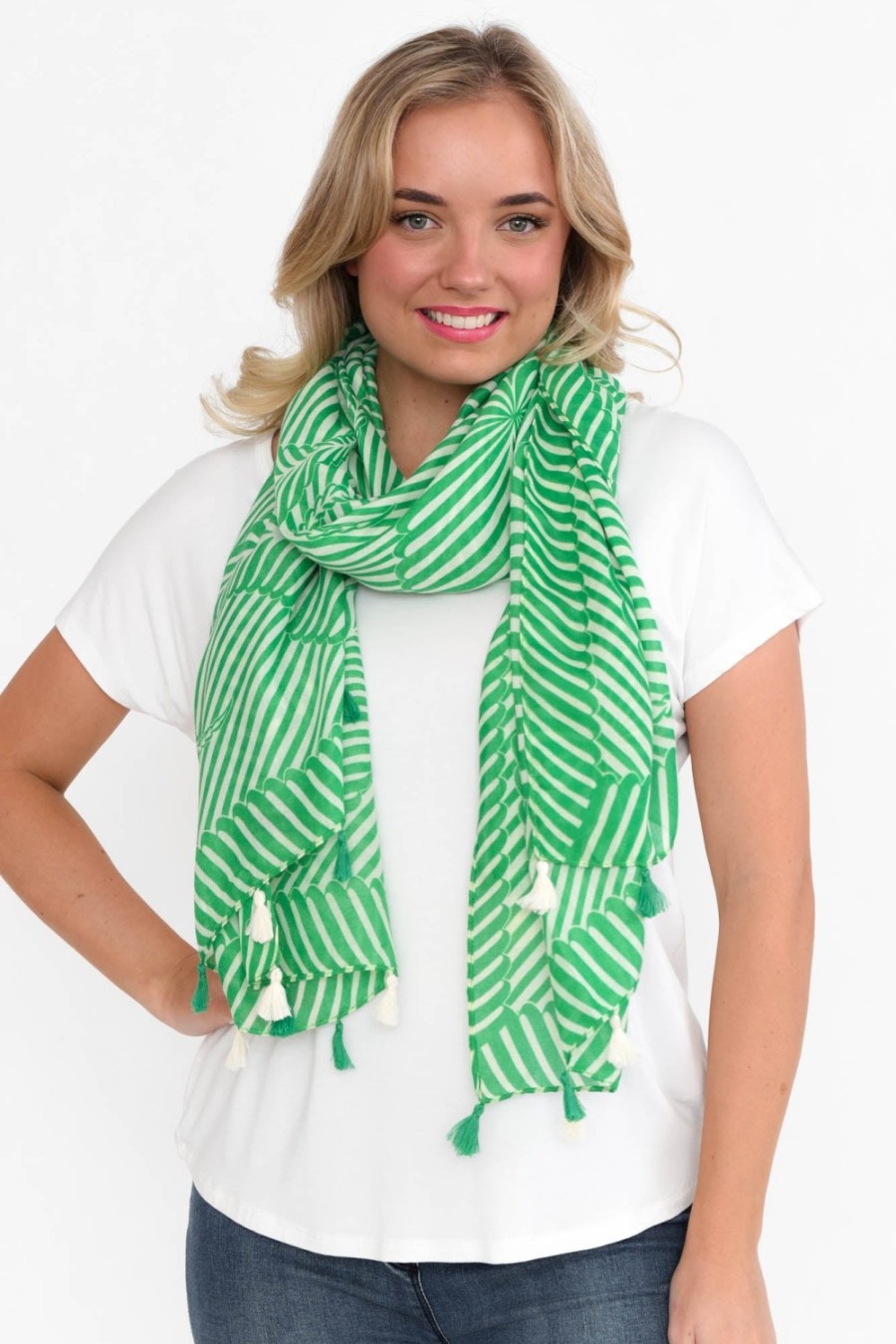 Clothing Enhance Scarves | Alize Green Geometric Scarf