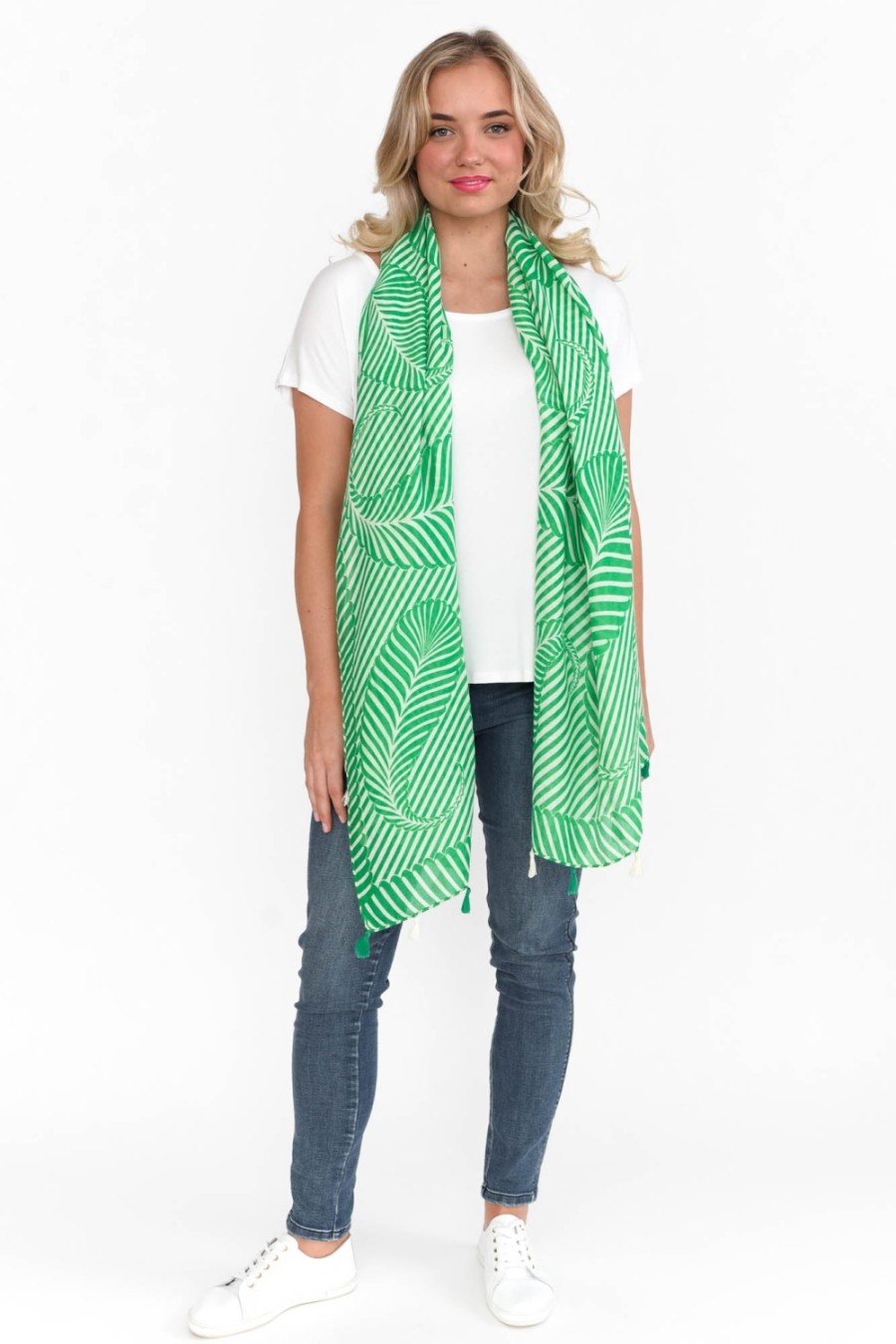 Clothing Enhance Scarves | Alize Green Geometric Scarf