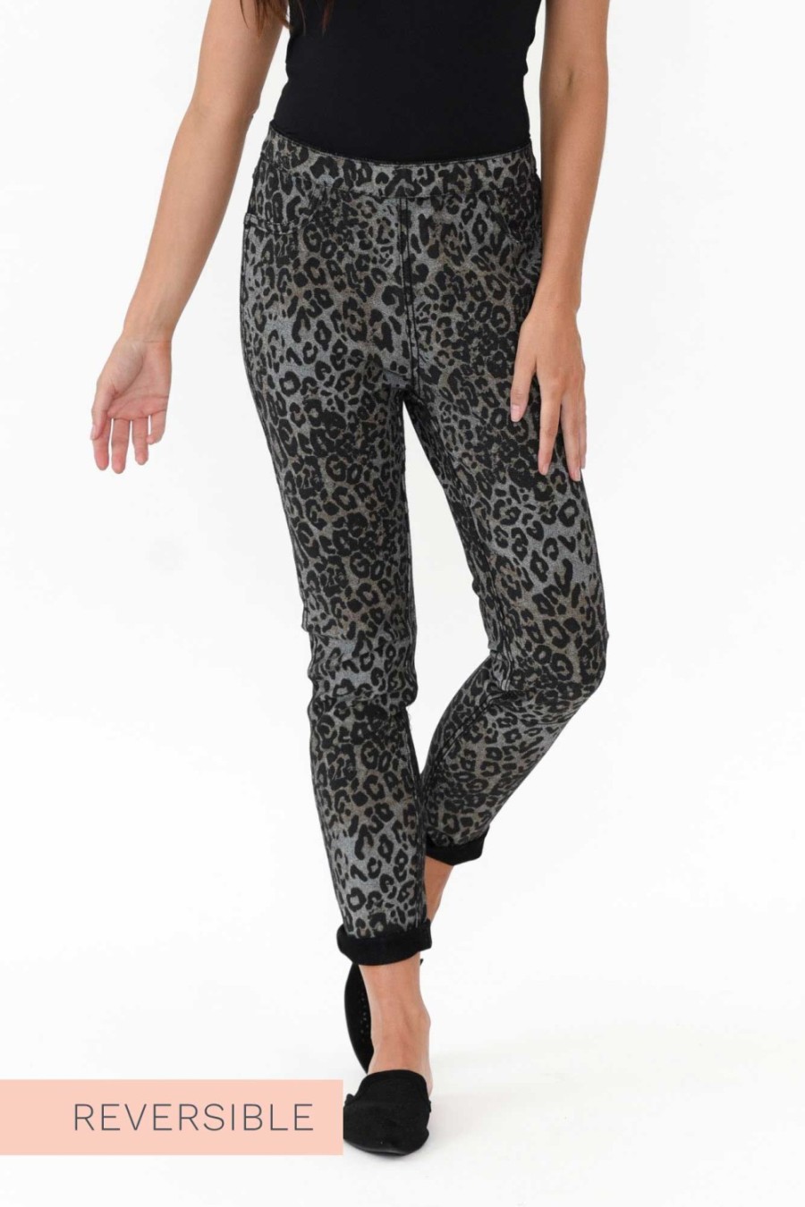 Clothing Threadz Pants | Brody Black Leopard Reversible Stretch Pant