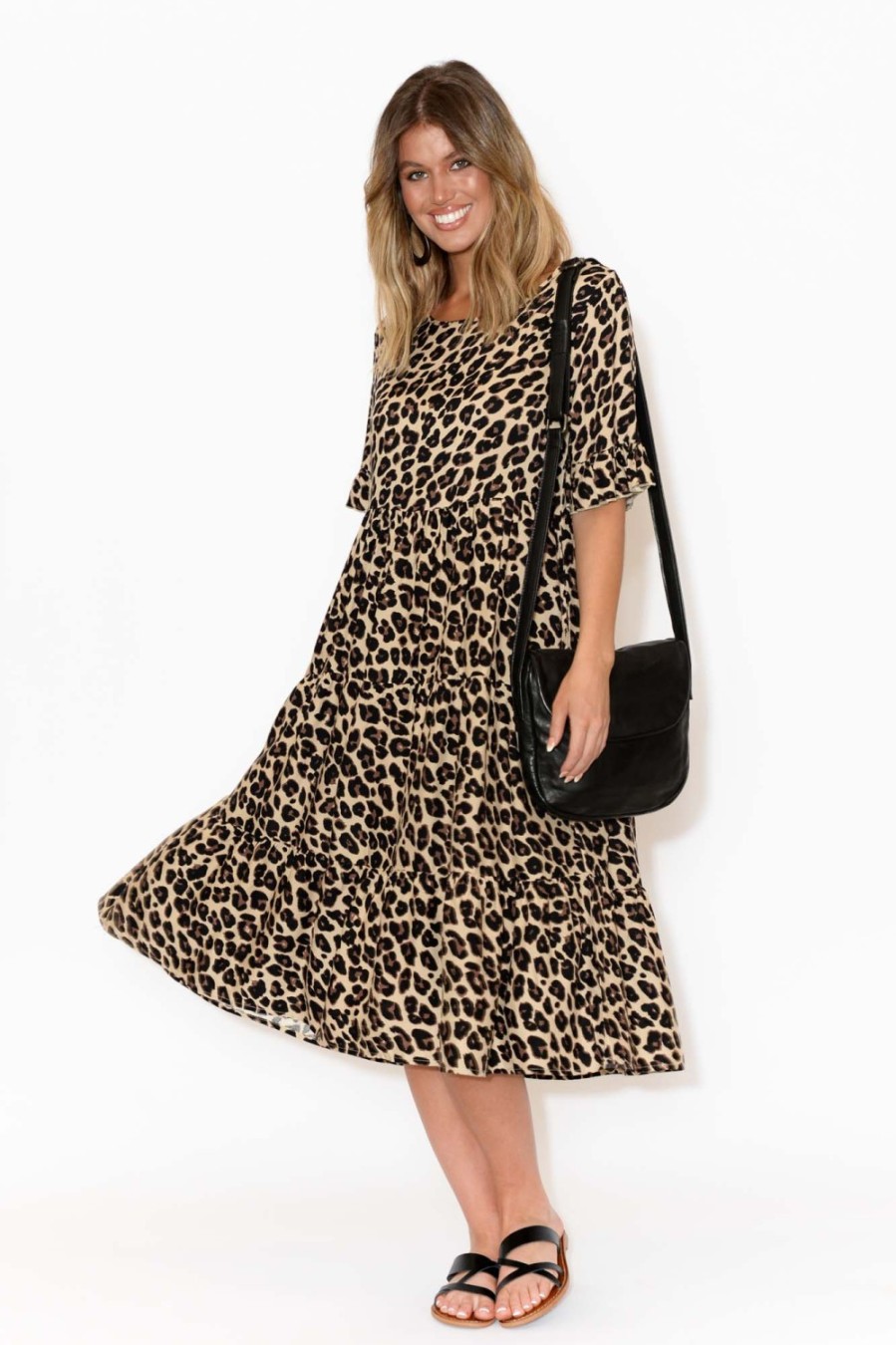 Clothing New U Collection Below Knee Dresses | Addison Leopard Tier Dress