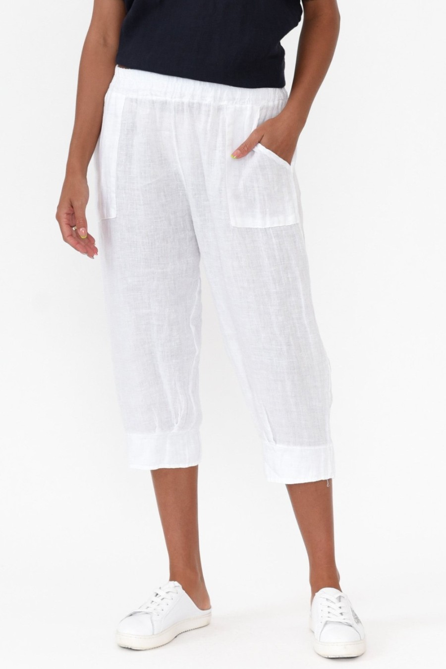 Clothing Donna Donna Pants | Carmichael White Linen Capri Pant