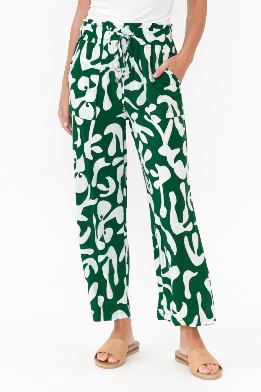 Clothing New U Collection Pants | Colton Green Abstract Drawstring Pant