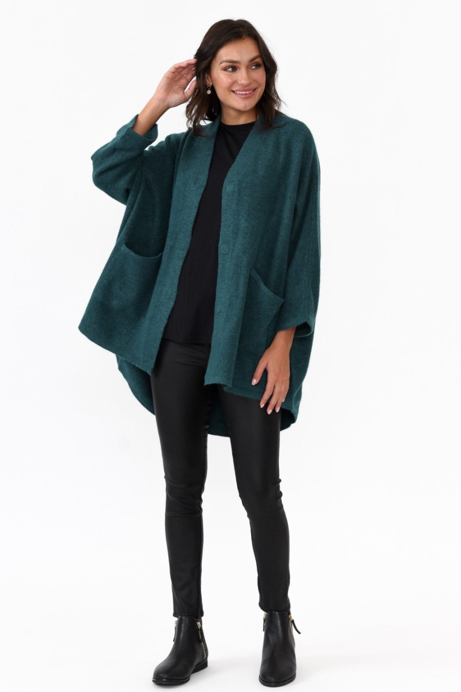 Clothing Tirelli Knitwear | Payten Teal Magnetic Knit Cardigan