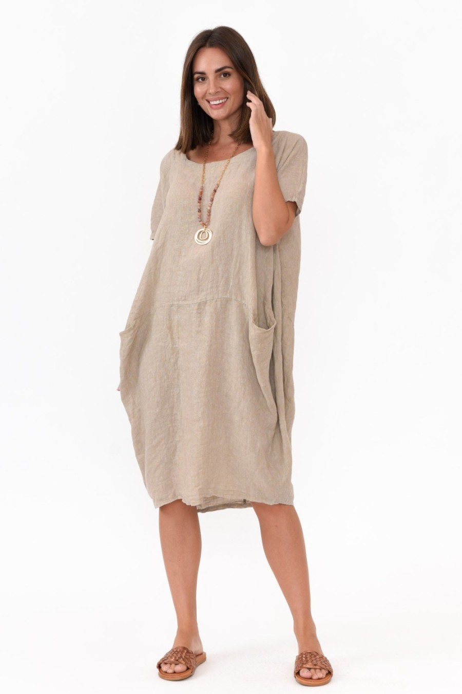 Clothing Talia Benson Linen Dresses | Ella Beige Linen Dress