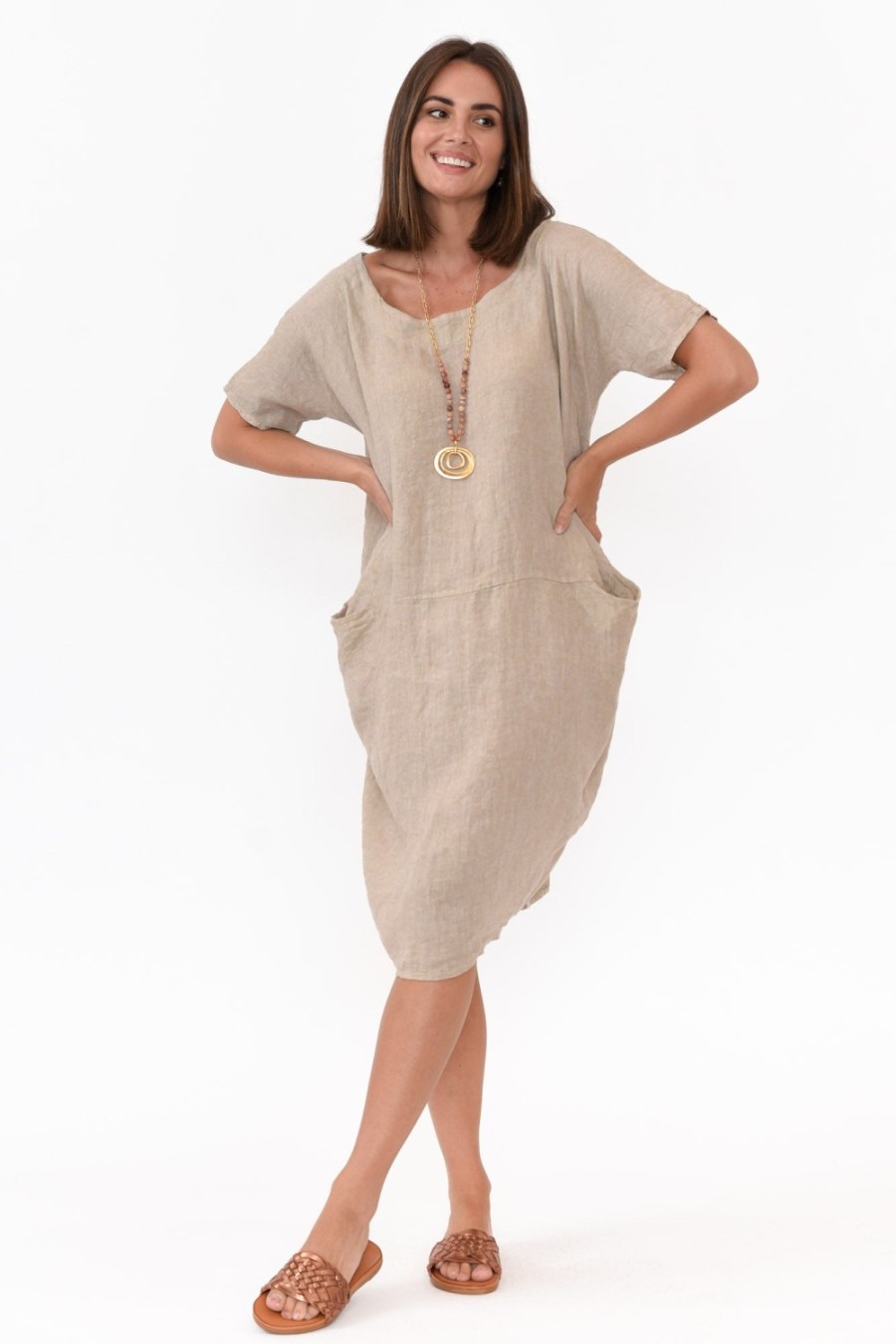 Clothing Talia Benson Linen Dresses | Ella Beige Linen Dress