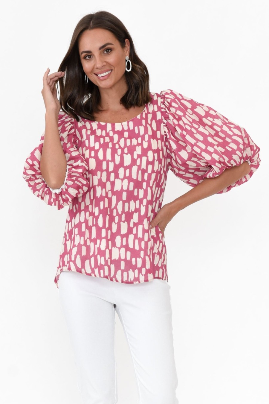 Clothing New U Collection Sleeved Tops | Amsterdam Pink Fleck Puff Sleeve Top