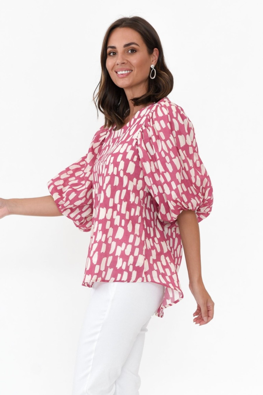 Clothing New U Collection Sleeved Tops | Amsterdam Pink Fleck Puff Sleeve Top