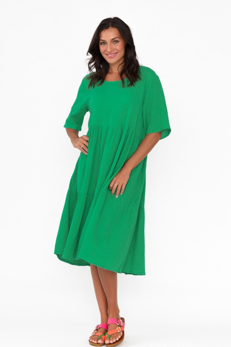 Clothing La Mode Cotton Dresses | Esmerelda Emerald Cotton Tier Dress