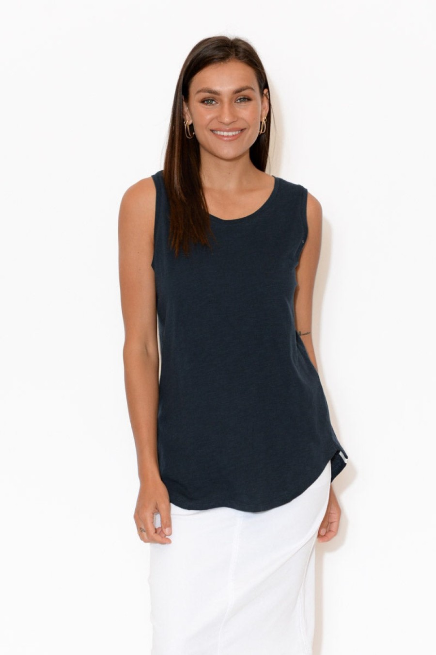 Clothing Elm Cotton Tops | Navy Cotton Scoop Tank