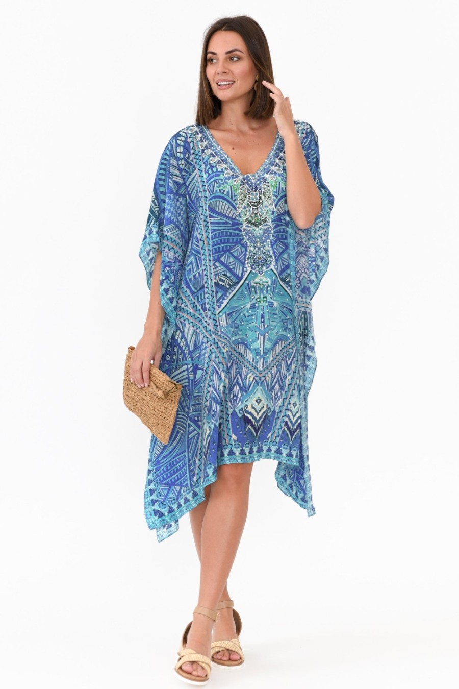 Clothing Fashion Spectrum Above Knee Dresses | Emen Blue Silk Kaftan