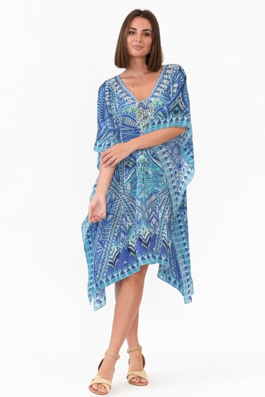 Clothing Fashion Spectrum Above Knee Dresses | Emen Blue Silk Kaftan