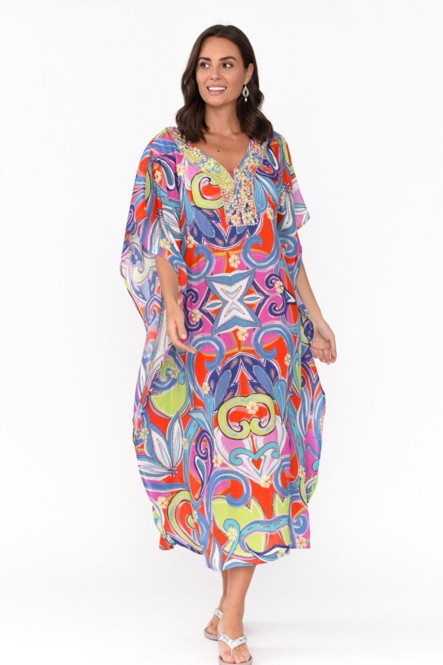 Clothing Escape Midi Dresses | Bethanie Purple Abstract Embellished Kaftan