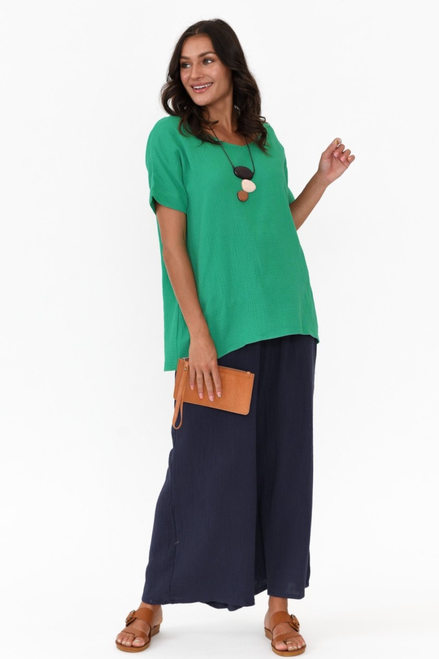 Clothing Cali and Co Pants | Gabby Navy Cotton Wide Leg Pant