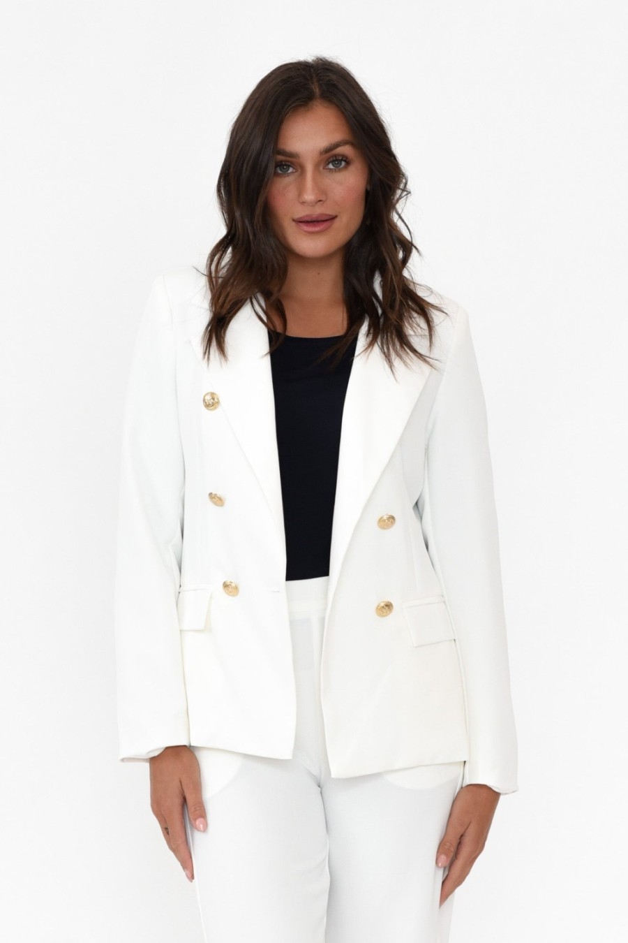 Clothing La Strada Jackets | Feena White Double Breasted Blazer