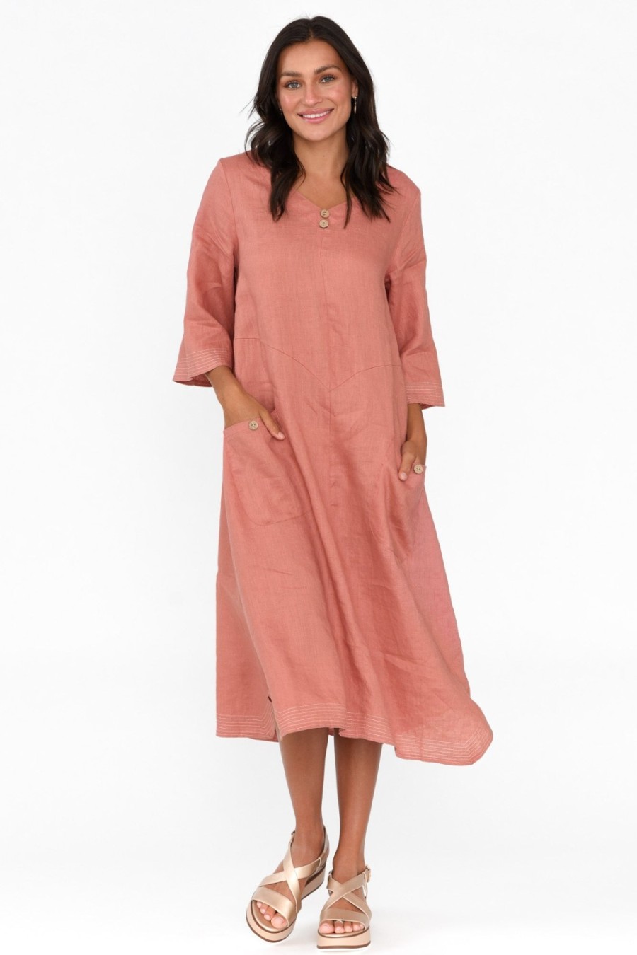 Clothing Cali and Co Linen Dresses | Lolita Rust Linen Pocket Dress