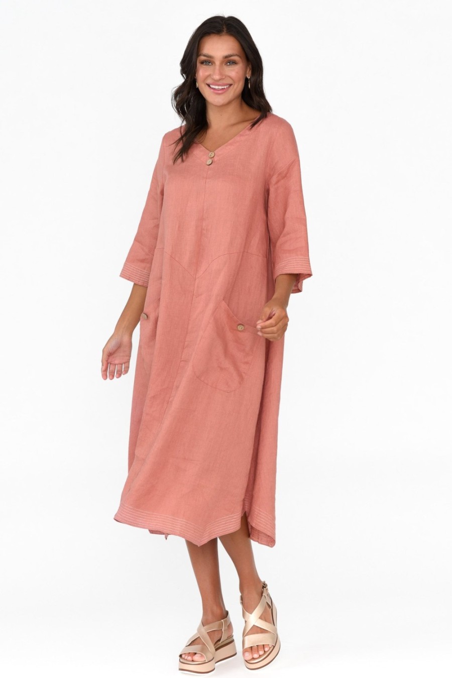 Clothing Cali and Co Linen Dresses | Lolita Rust Linen Pocket Dress