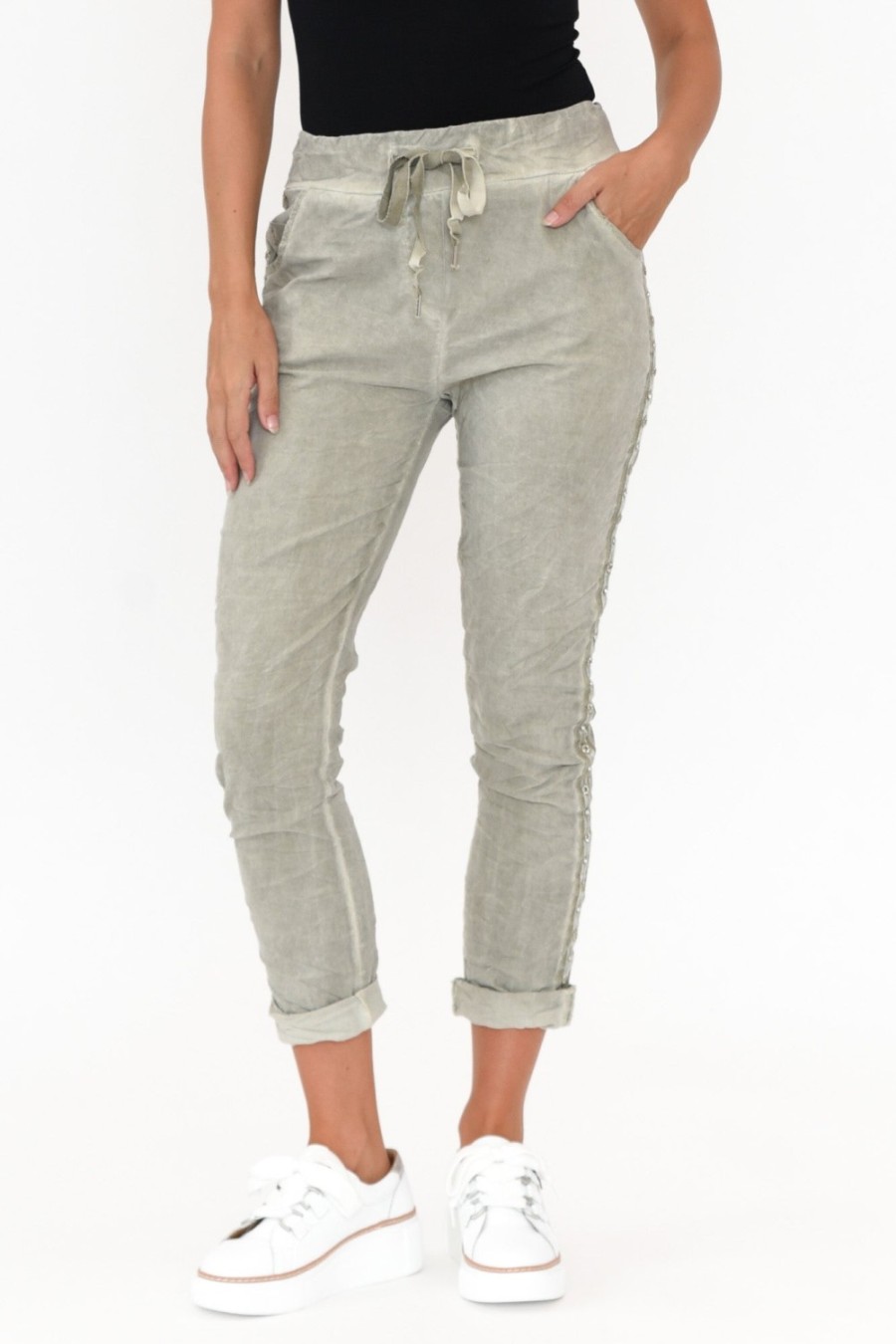 Clothing La Strada Pants | Rueben Khaki Embellished Stretch Pant