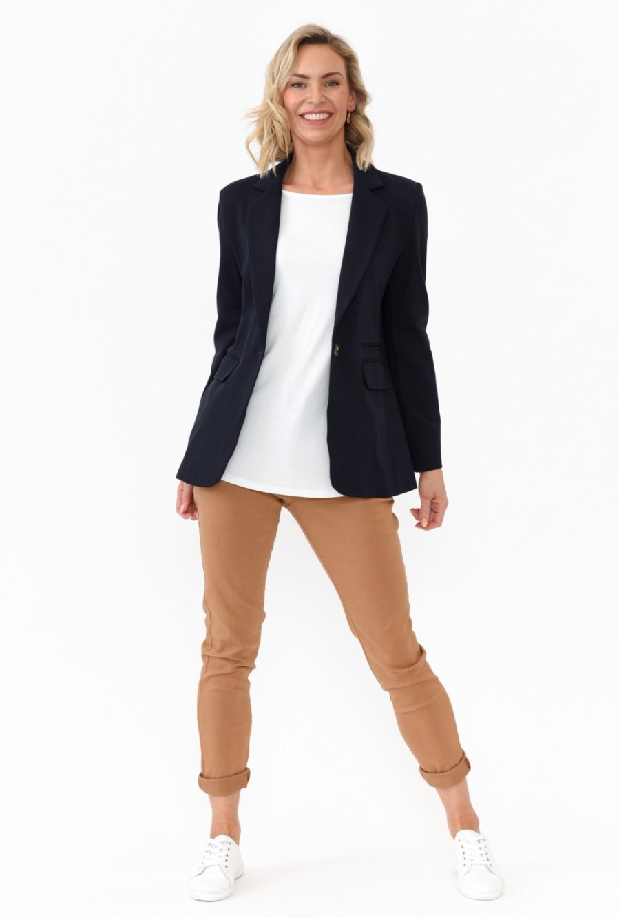 Clothing 365 Days Jackets | Audra Navy Fitted Stretch Blazer