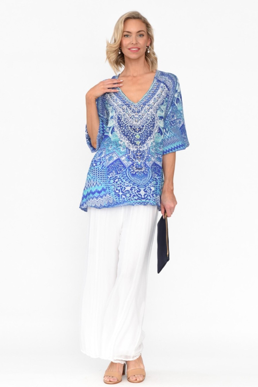 Clothing Fashion Spectrum Sleeved Tops | Florence Blue Silk Gypsy Top