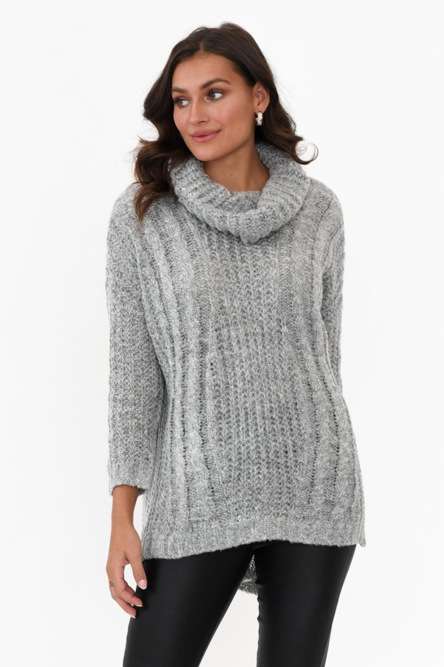 Clothing Cafe Latte Knitwear | Hamlin Grey Roll Neck Jumper