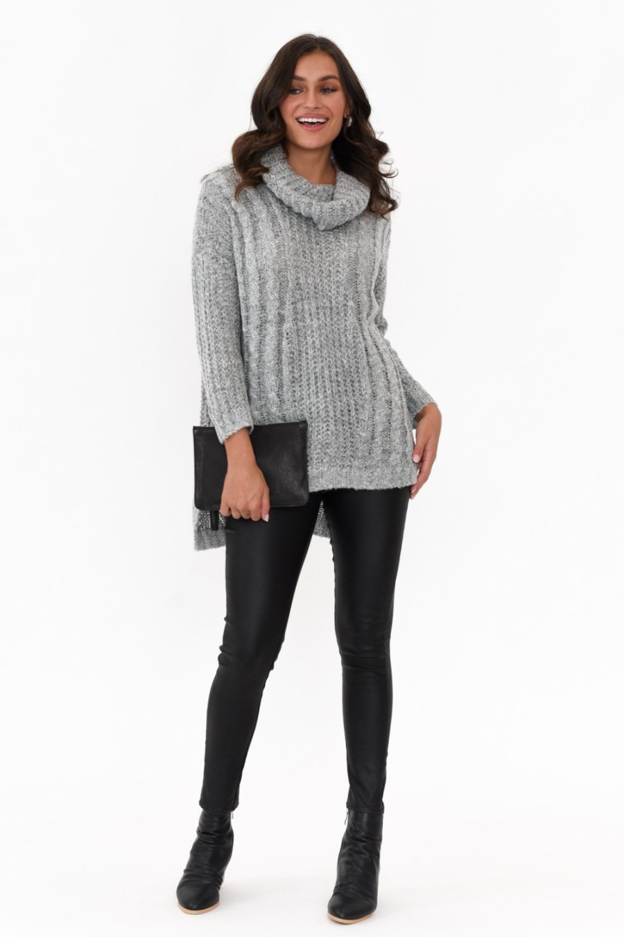 Clothing Cafe Latte Knitwear | Hamlin Grey Roll Neck Jumper