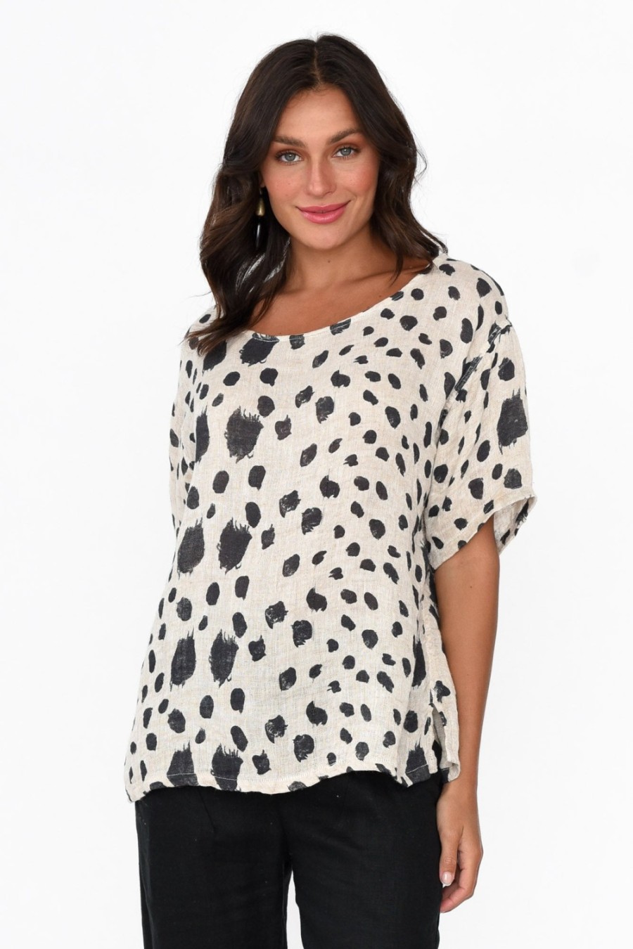 Clothing Imagine Linen Tops | Miko Black Spot Linen Top