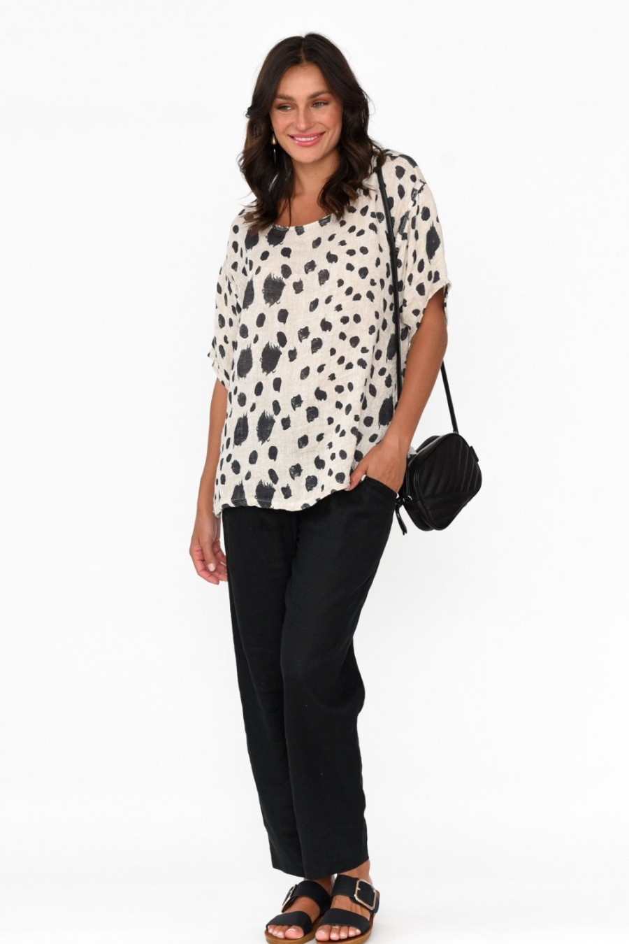 Clothing Imagine Linen Tops | Miko Black Spot Linen Top