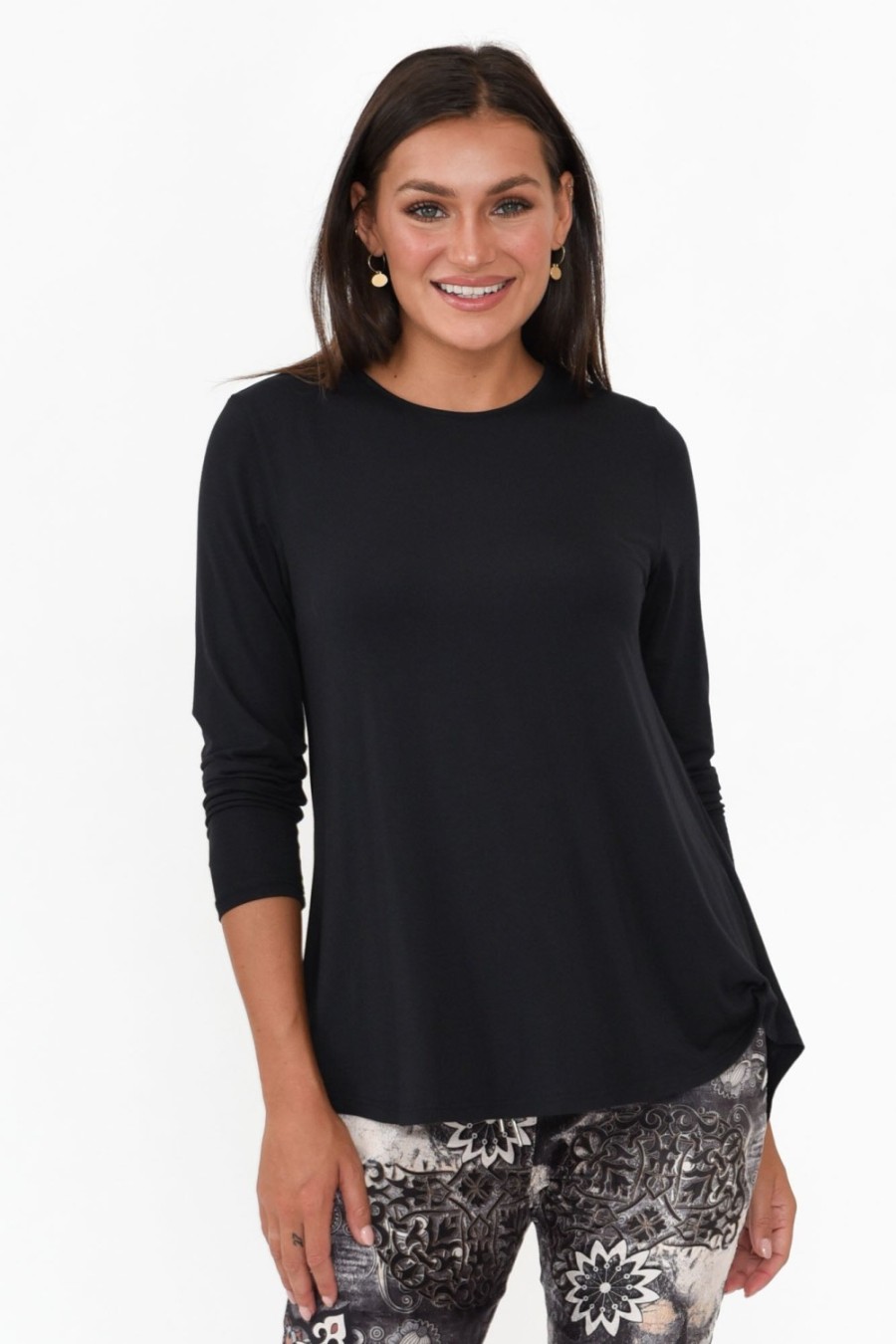 Clothing Tani Sleeved Tops | Carla Black Micro Modal Top