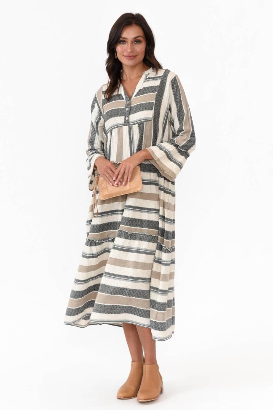 Clothing Joop u0026 Gypsy Cotton Dresses | Paloma Natural Stripe Cotton Midi Dress