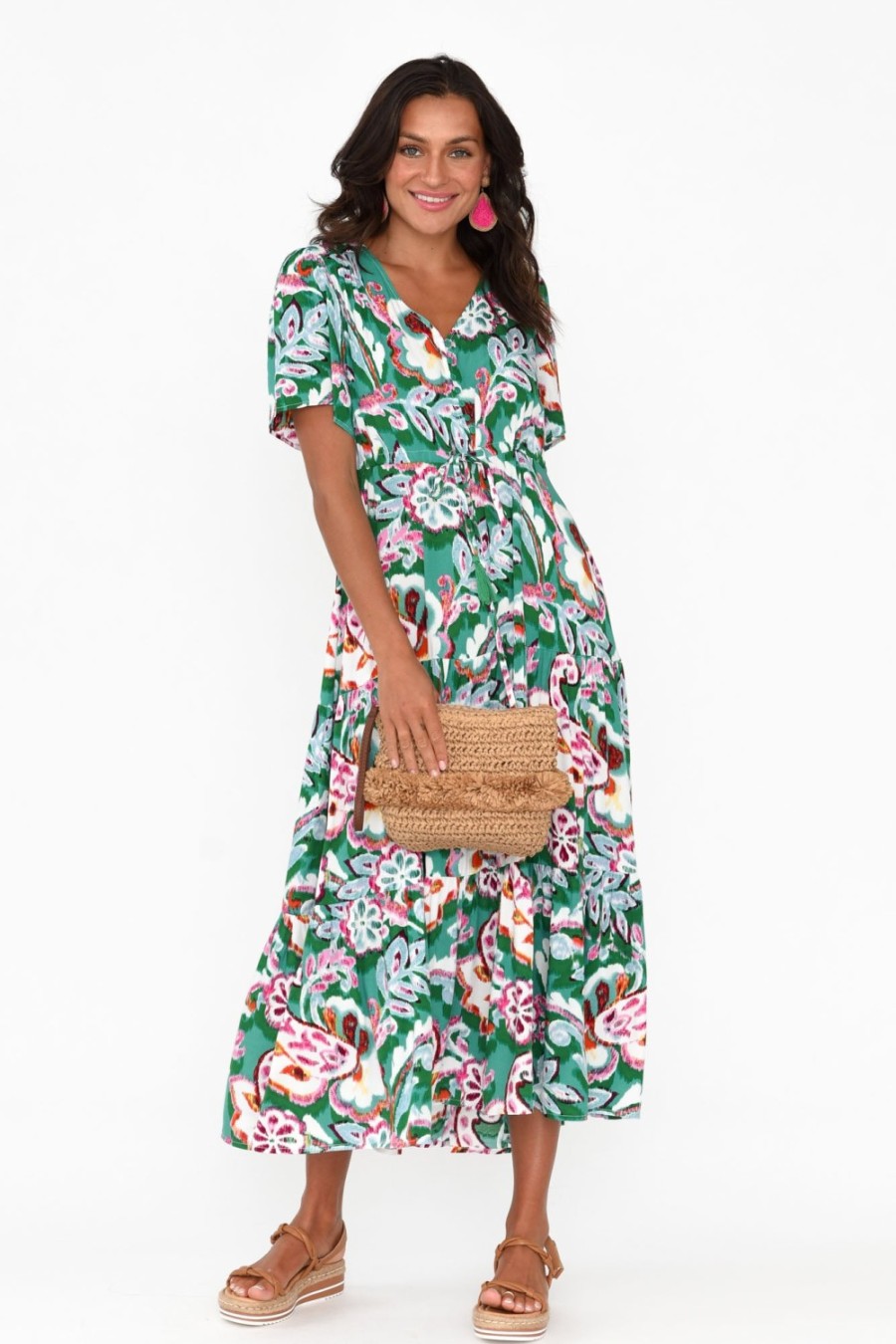 Clothing Willow Tree Midi Dresses | Solene Green Garden Tier Dress