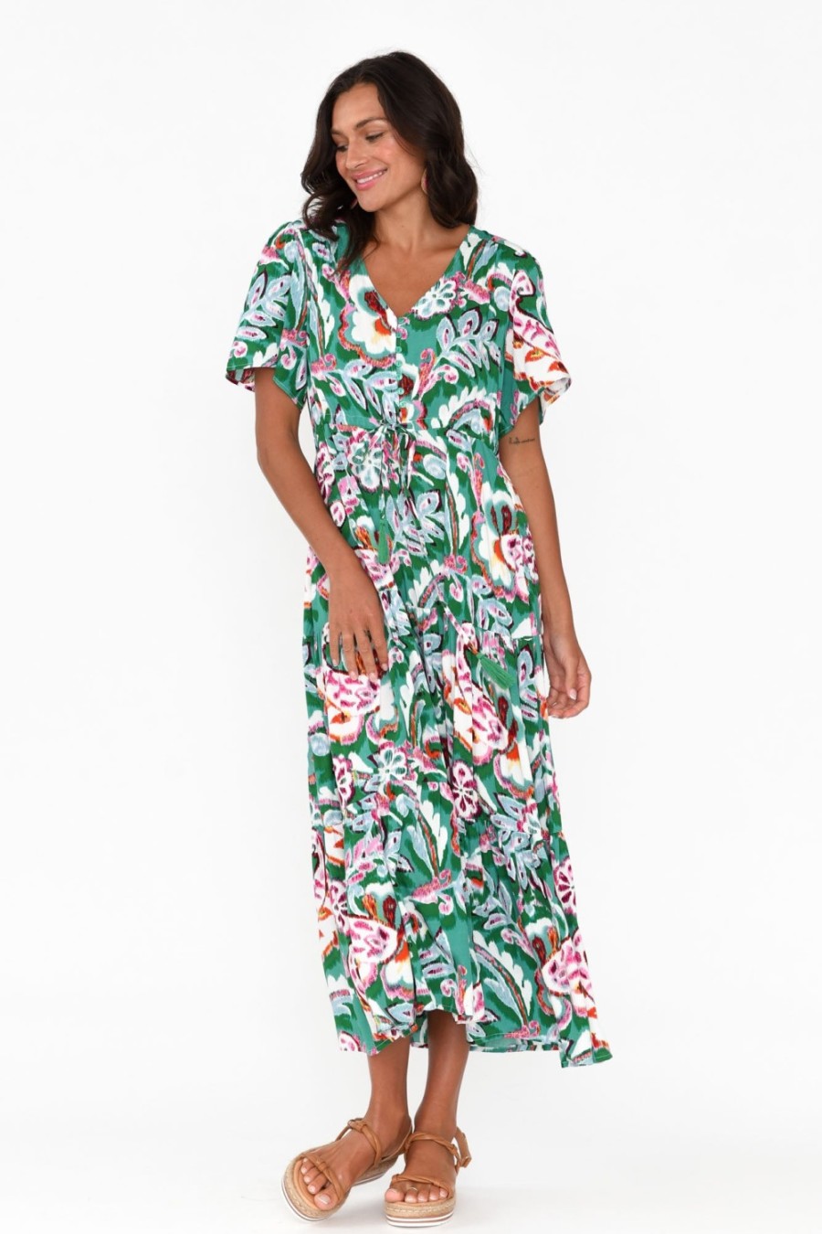 Clothing Willow Tree Midi Dresses | Solene Green Garden Tier Dress