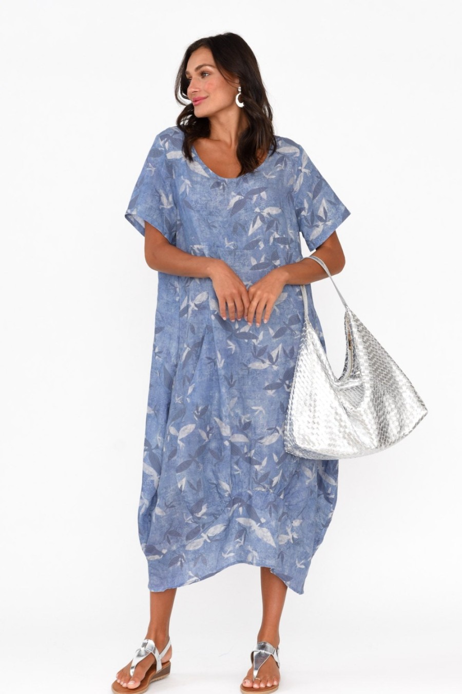 Clothing Cali and Co Linen Dresses | Mattie Blue Bird Linen Dress