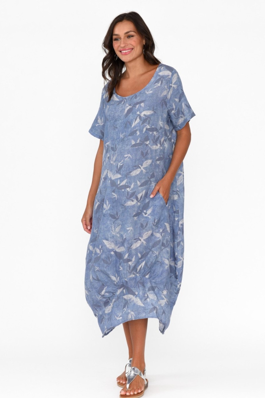 Clothing Cali and Co Linen Dresses | Mattie Blue Bird Linen Dress