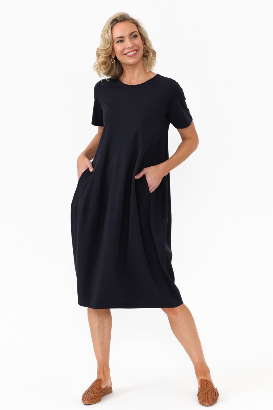 Clothing Tirelli Cotton Dresses | Morgan Navy Diagonal Seam Dress