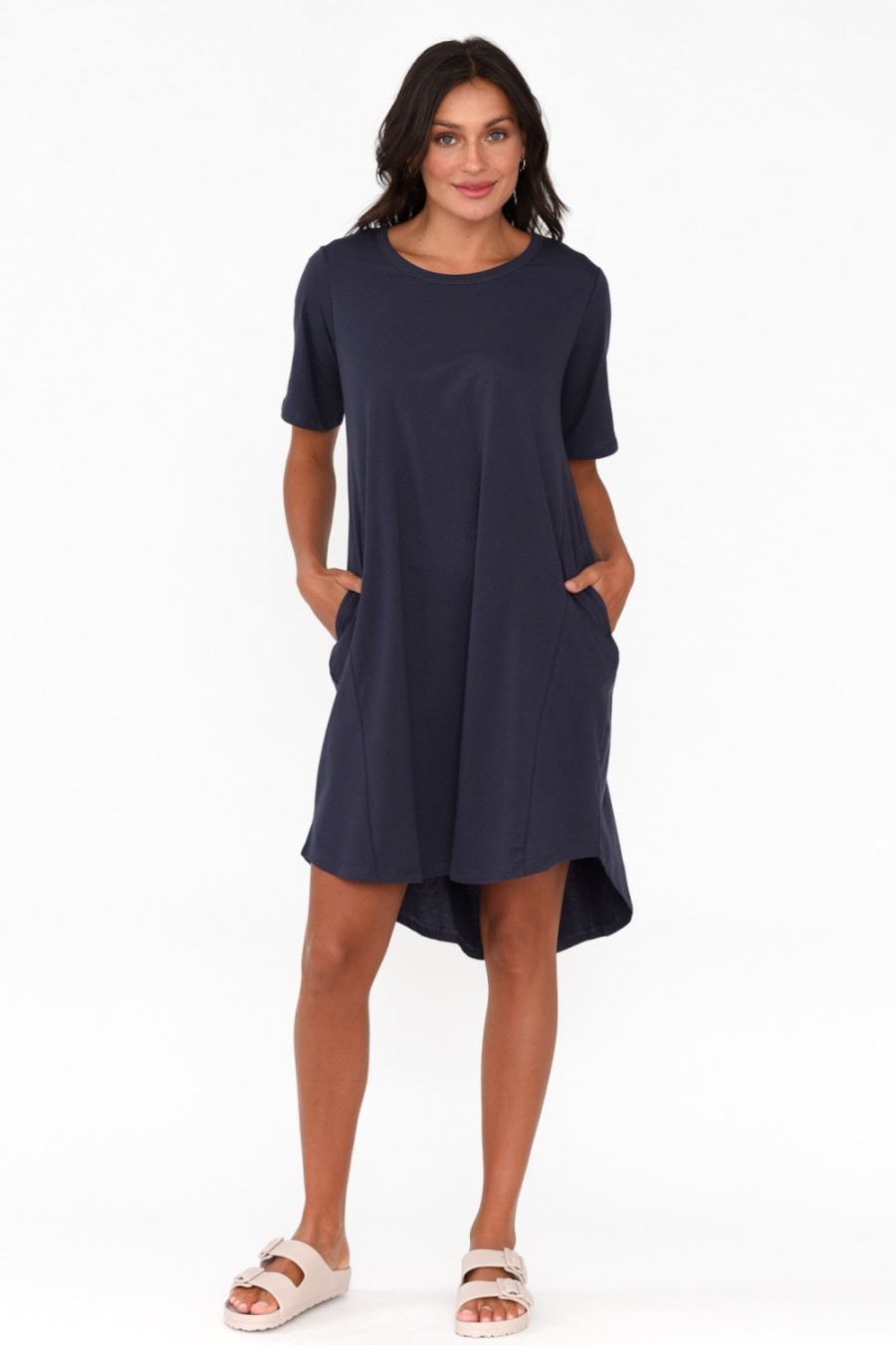 Clothing Betty Basics Cotton Dresses | Nyree Navy Hi Lo Cotton Dress